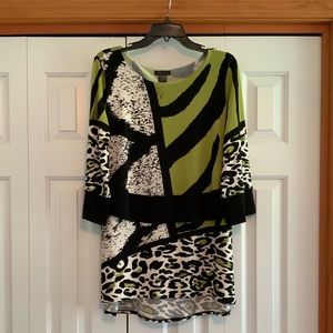 Eva Varro Double Layered 3/4 Sleeve Animal Print Dress